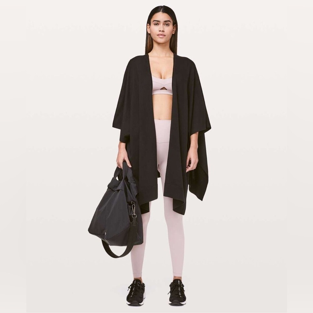 Lululemon Black Wrap Sweater Open‎ Front Cozy Cardigan Cover Up One Size